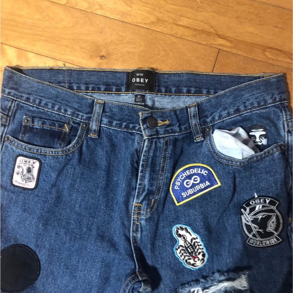 Obey Blue Jeans with Patches - Picture 2 of 5